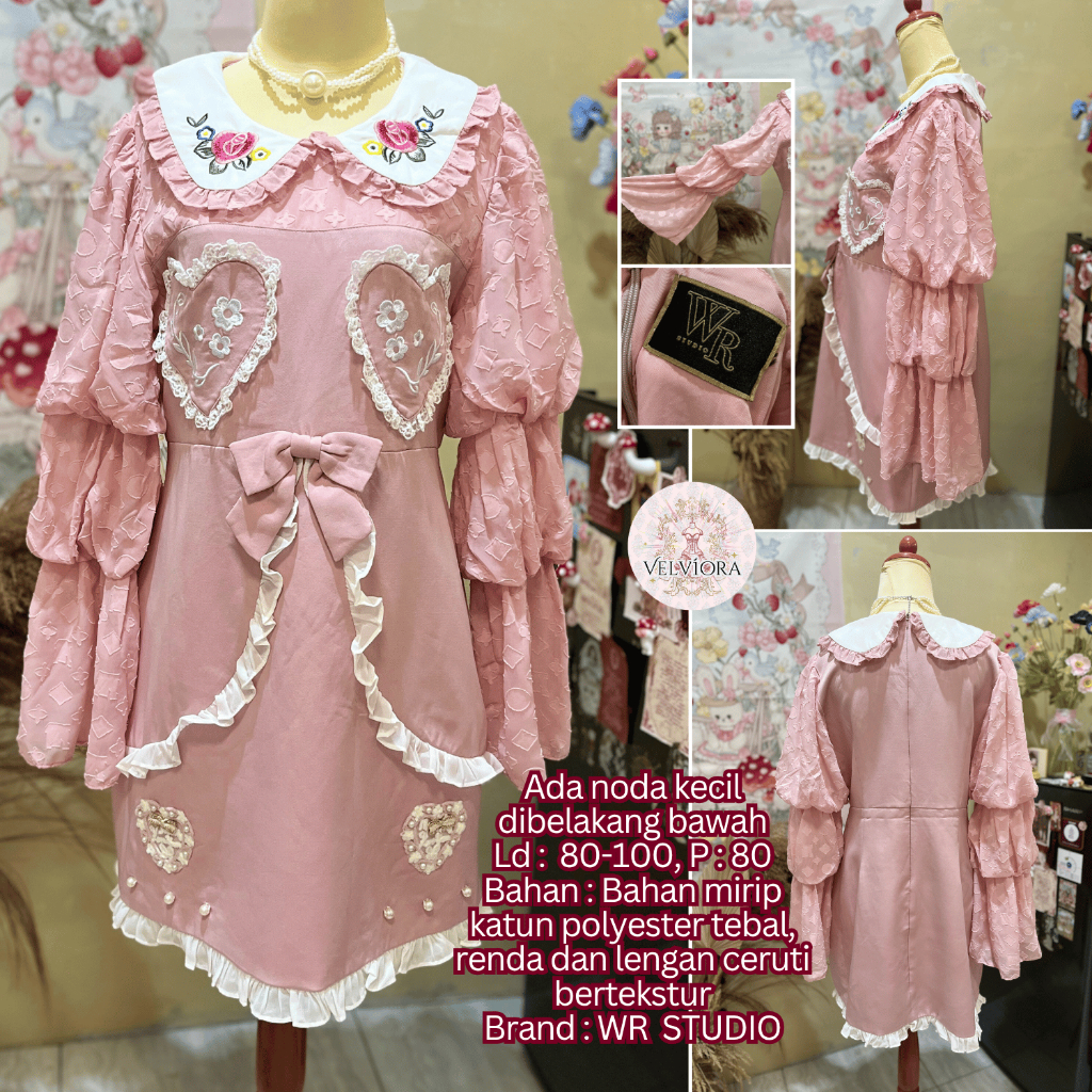 Gaun Lolita WR Studio Pink Kawaii Berenda Lucu & Langka Tebal - Sweetheart Garden Dress Pink Lolita 