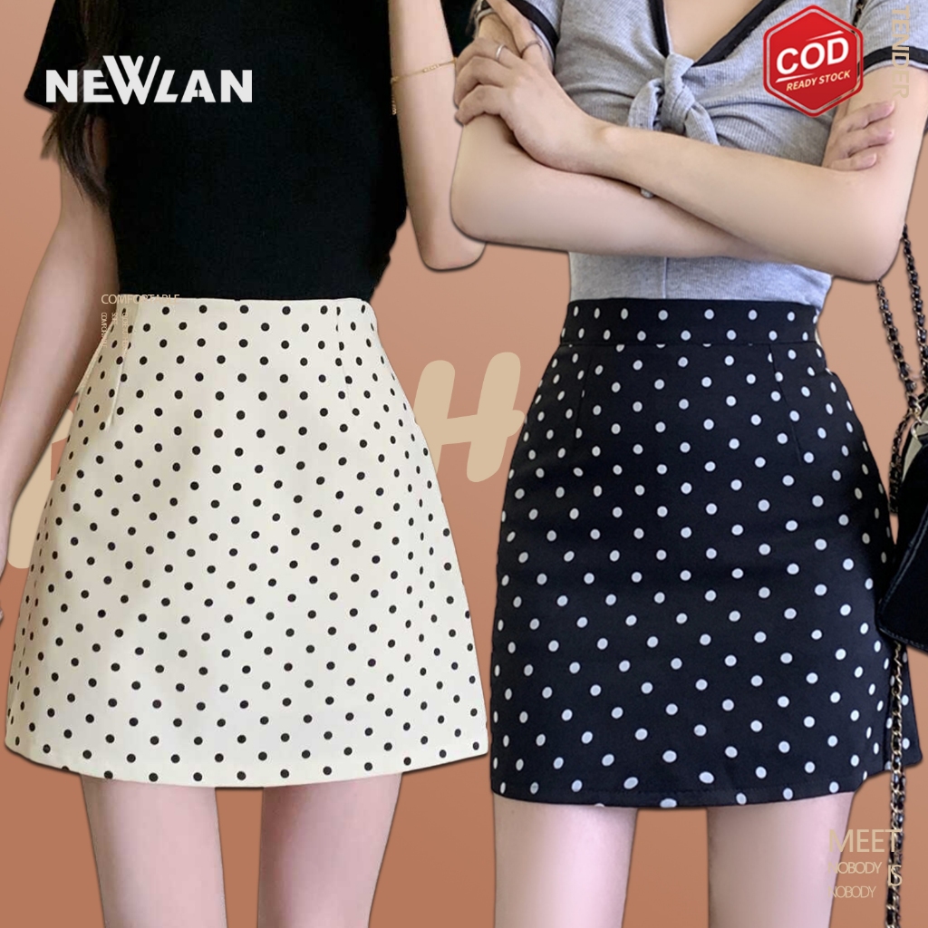 Newlan DQ036 Skirt A-Line Bahan Shifon Rok Gaya Korea Mini Skirt Rok Wanita Casual Rok Polkadot Panj