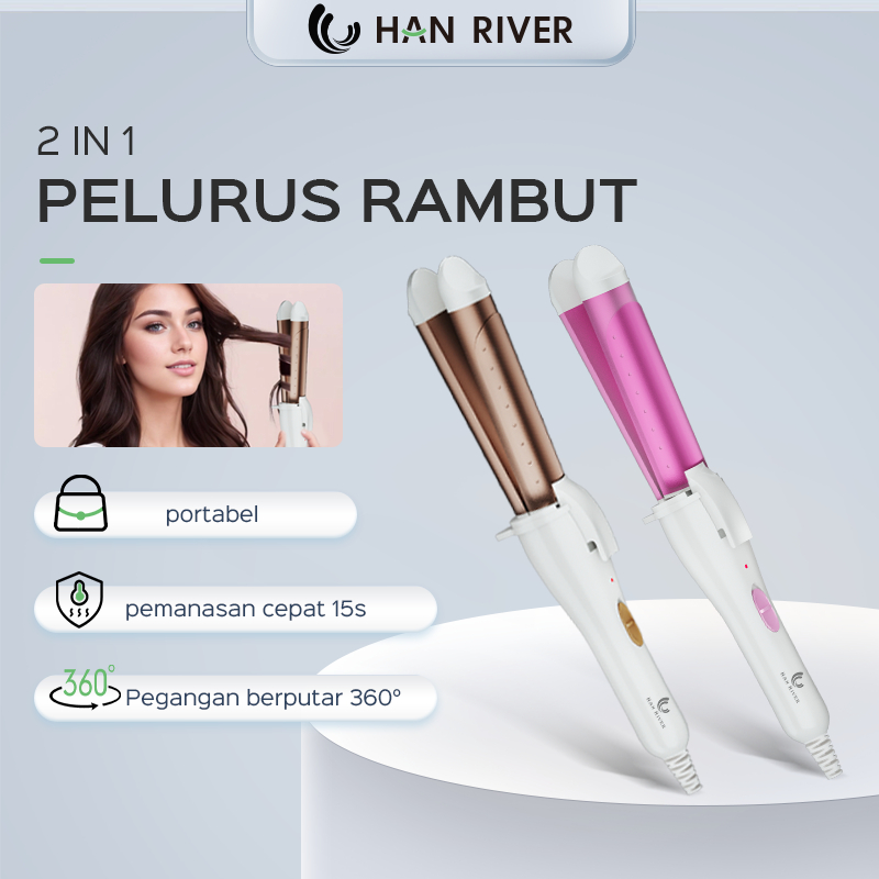 HAN RIVER Catokan Rambut 32mm Catokan Rambut Curly 2in1 Hair Straightener Multifunction