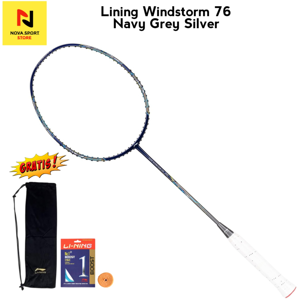 Lining Raket Badminton Windstorm 76 Navy Grey Silver