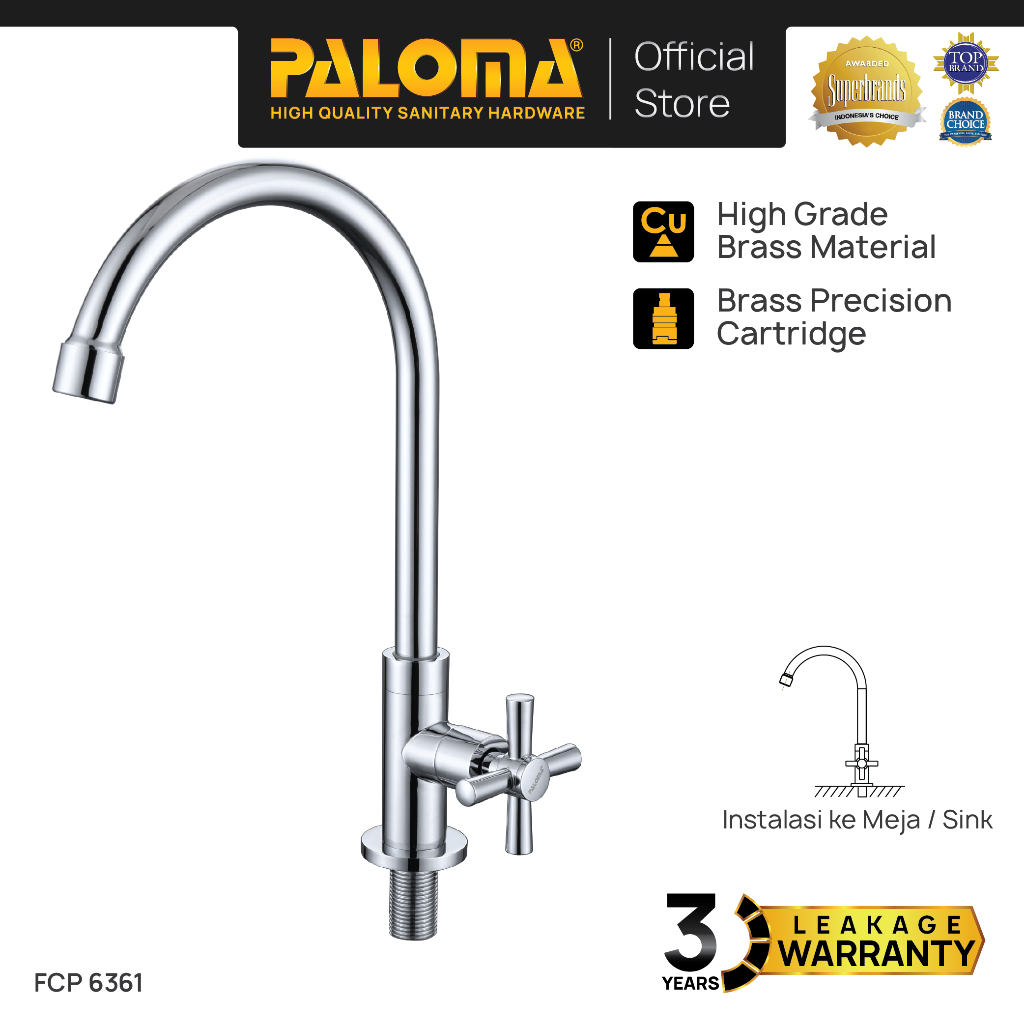 PALOMA FCP 6361 Kran Sink Leher Angsa Keran Dapur Kran Cuci Tangan Kran Air Sink Brass Kuningan Chro