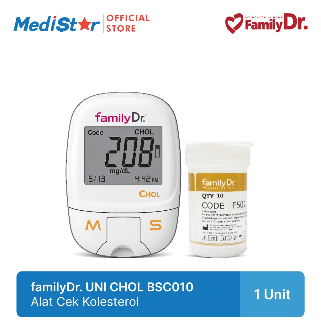 FamilyDr Alat Cek Kolesterol | Alat Tes Kolesterol + Strip Test isi 10