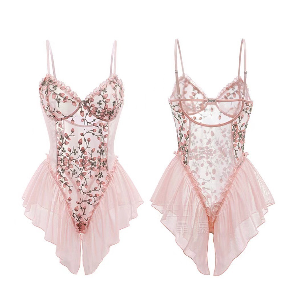 Lingering Sexy Transparan Dewasa Vee Premium Renda Lingerie Pakaian Dinas Istri Backless Menggoda Mu