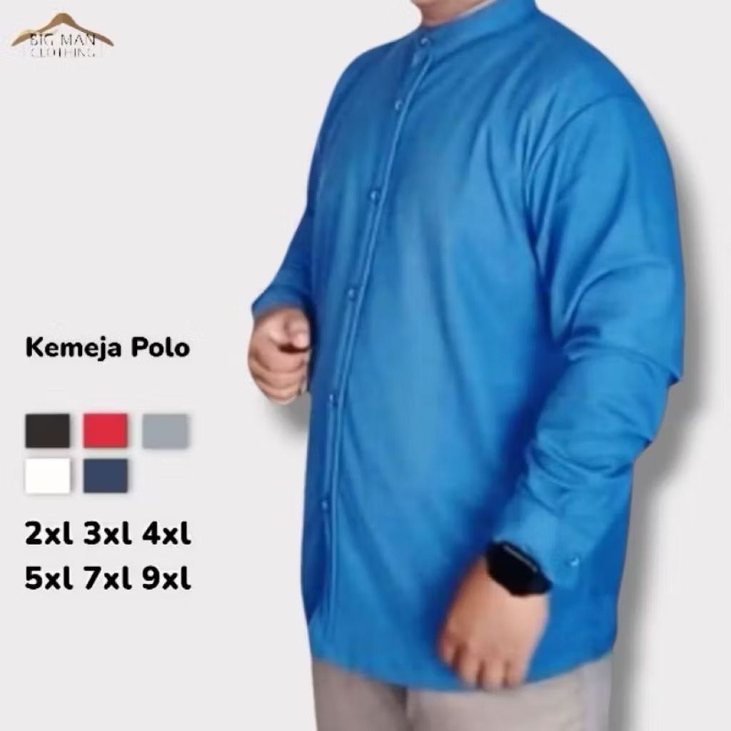 kemeja pique jumbo lengan panjang polos bigsize
