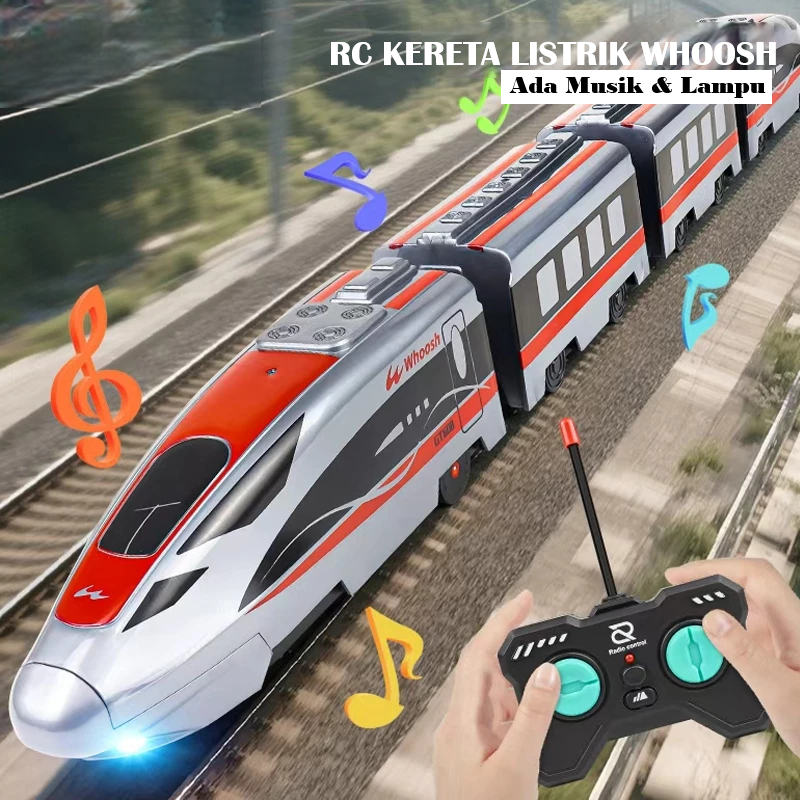 RC Kereta Whoosh dengan Lampu Suara Remote Control Kereta Listrik Cepat 4 Gerbong Mainan Kereta Api 