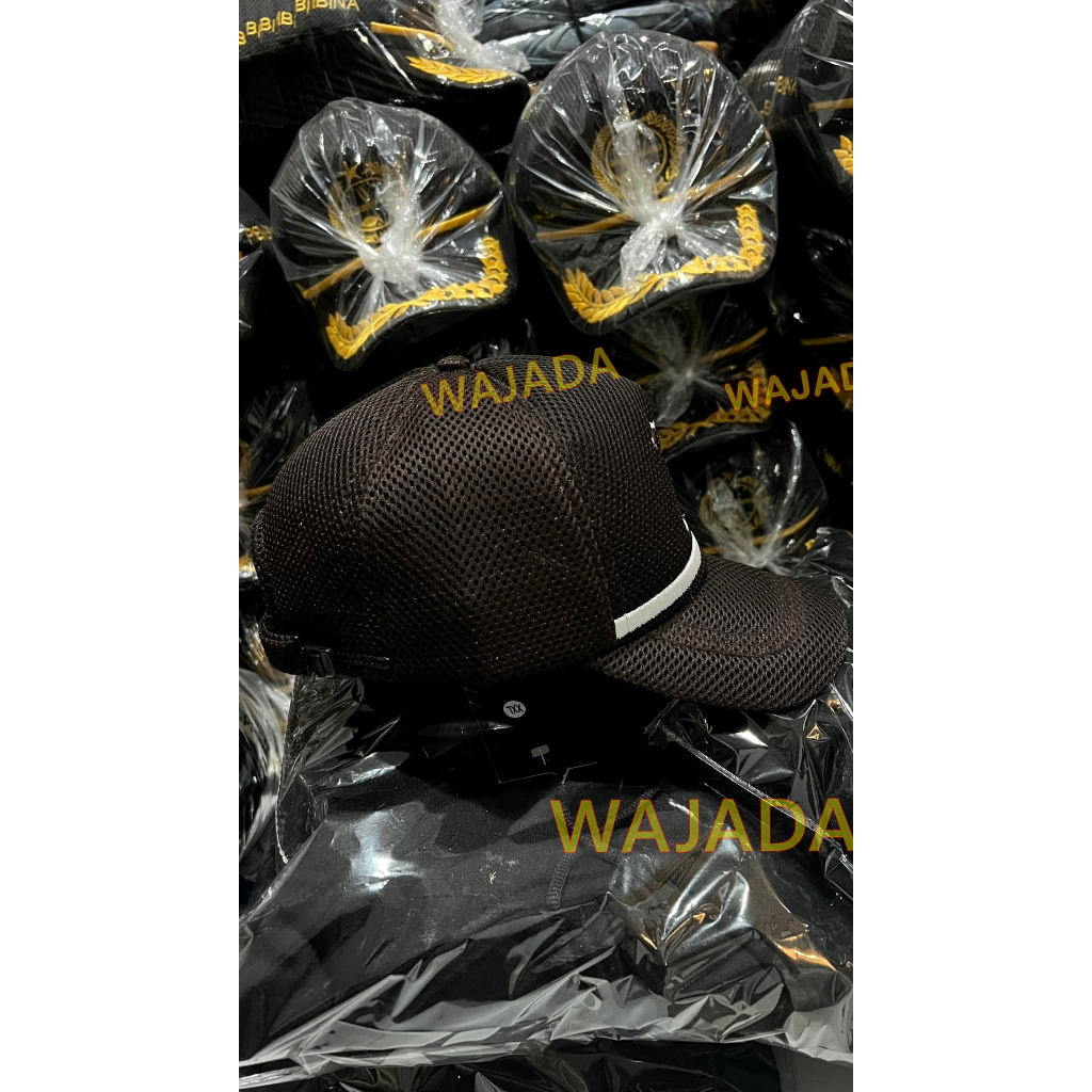 WT TOPI SATPAM COKLAT // TOPI SATPAM LIS // TOPI JARING SATPAM // Topi Satpam Terbaru