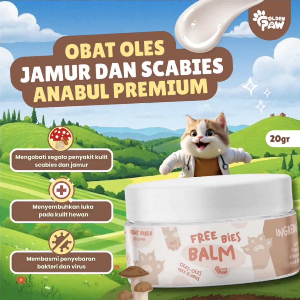 GoldenPaw Free-Bies Balm 20 gr - Salep Obat Scabies Jamur Kucing Gatal Luka Gudik Koreng Ampuh Oles 