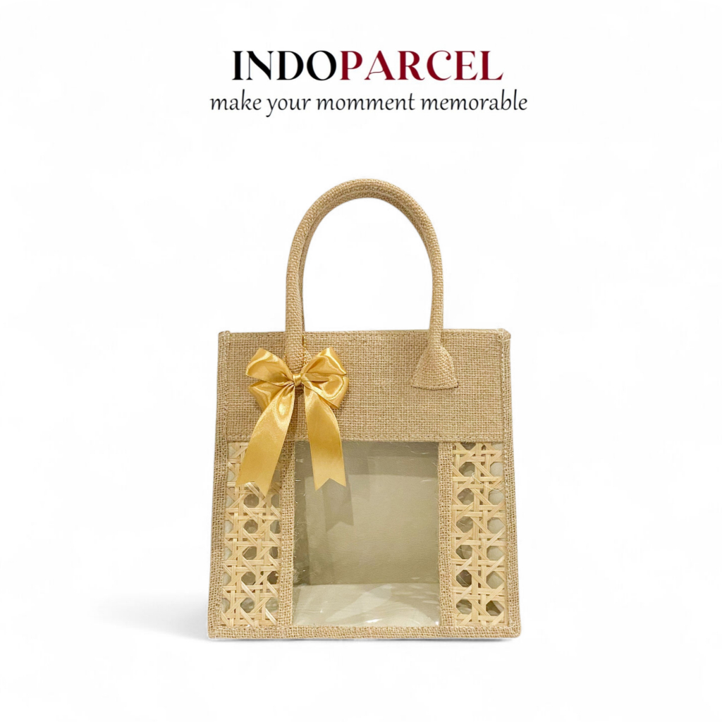 INDOPARCEL - Tas Hampers Full Anyaman Goni Kombinasi Bambu Pinggir Bungkus Kemasan Serbaguna Tas Kad