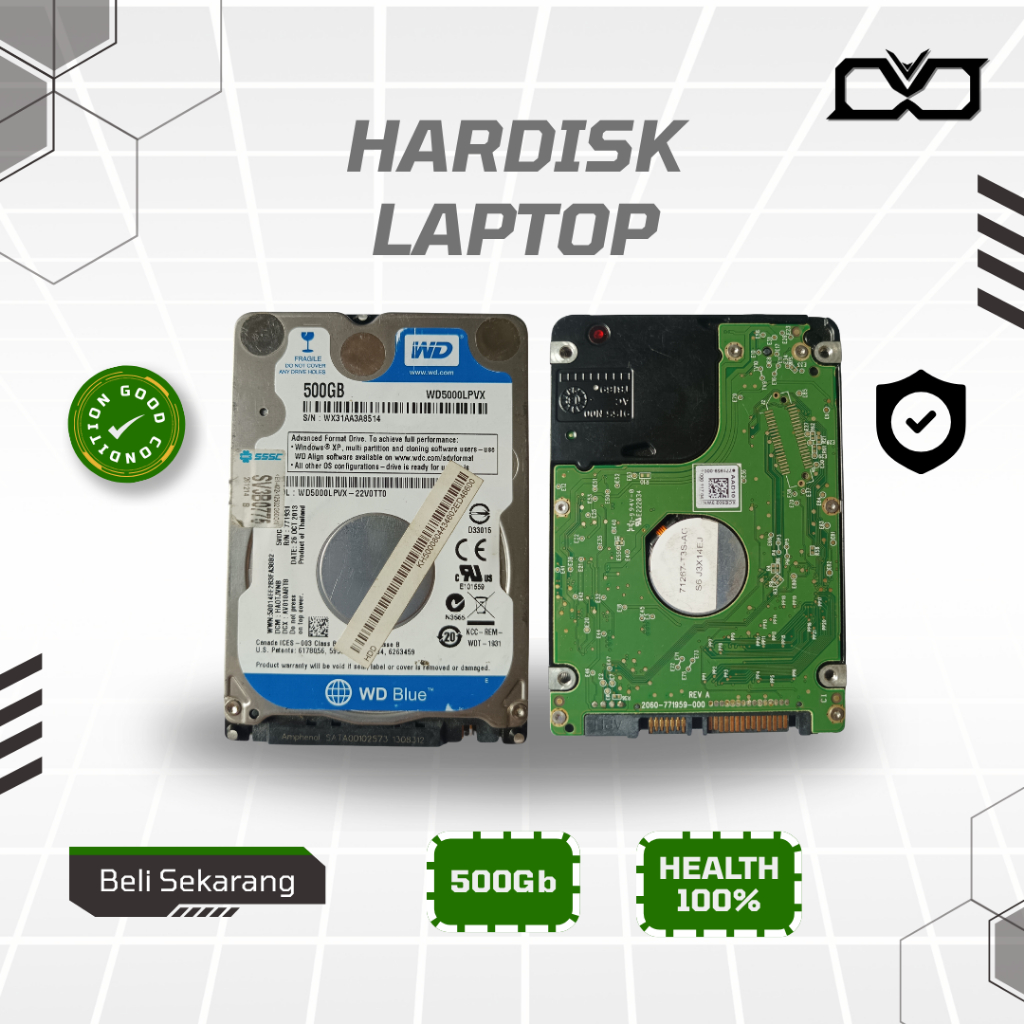 HARD DISK LAPTOP WD BLUE 500GB HEALT 100% (SECOND_CONDITION)