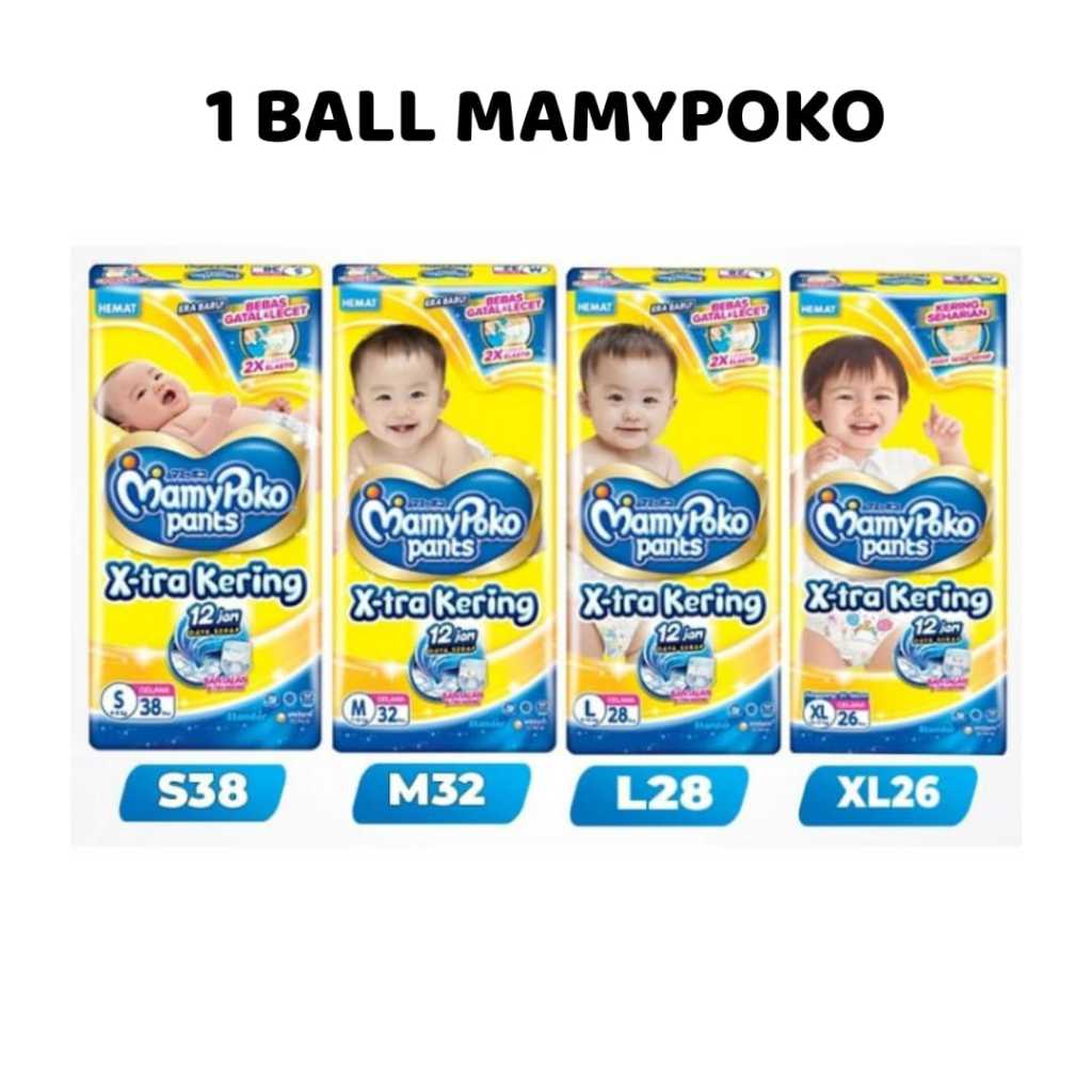 [1 BALL] Mamypoko Xtra Kering Standar S38 M32 L28 XL26 XXL24 Mamy Poko Ekstra Kering S M L XL XXL Ma