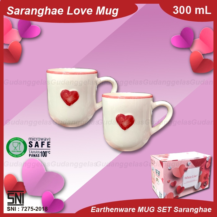 1 SET ISI 2 PCS Gelas Mug Saranghae/Gelas Mug Keramik Love/Gelas Keramik Motif Hati/Gelas Mug Set Ke