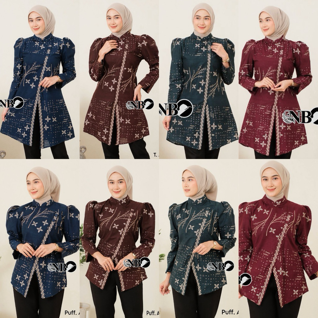 Atasan batik wanita modern lengan panjang batik tunik puf batik blouse puf batik seragam terbaru bat
