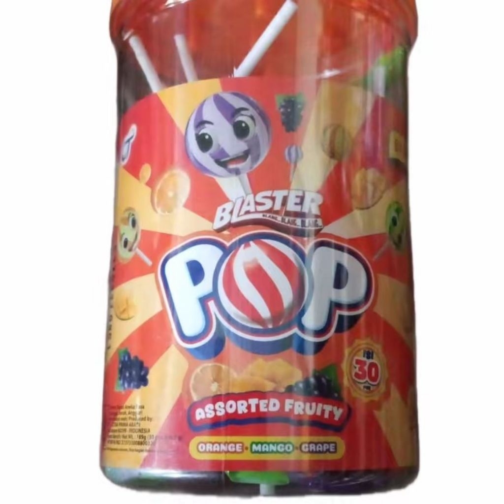 1 TOPLES PERMEN BLASTER POP KINGNYA LOLLIPOP ASSORTED FRUITY 3 RASA NETTO 30 PCS x 6.3 GR muraah