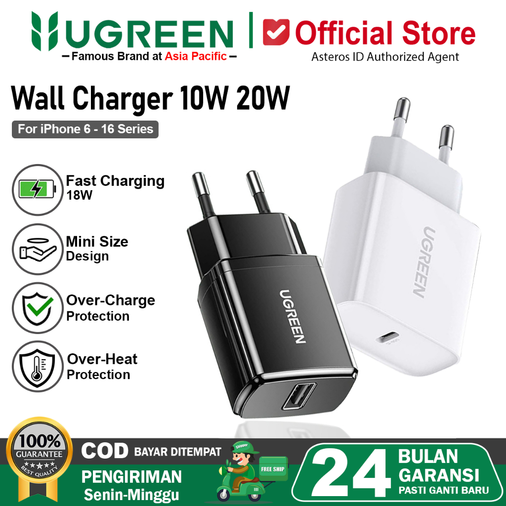 UGREEN Adaptor Kepala Charger iPhone 20W 10W USB PD Fast Charging