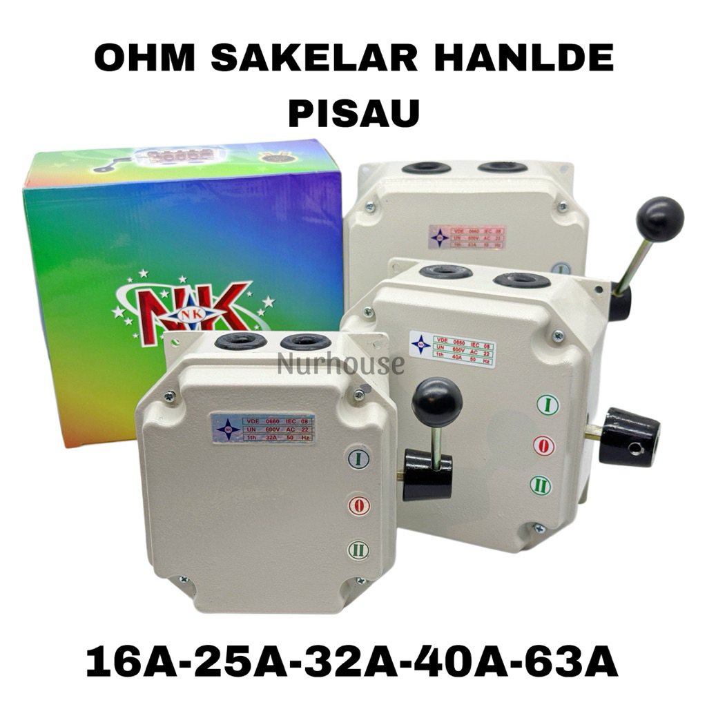 OHM Saklar Handle NK 16A 25A 32A 40A 63A Model Pisau 4 Pole GZ ON OFF ON untuk PLN / GENSET
