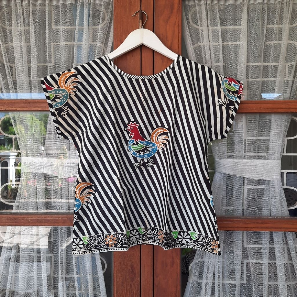 blouse batik cap lengan pendek dipakai allsize L xl xxl 110cm