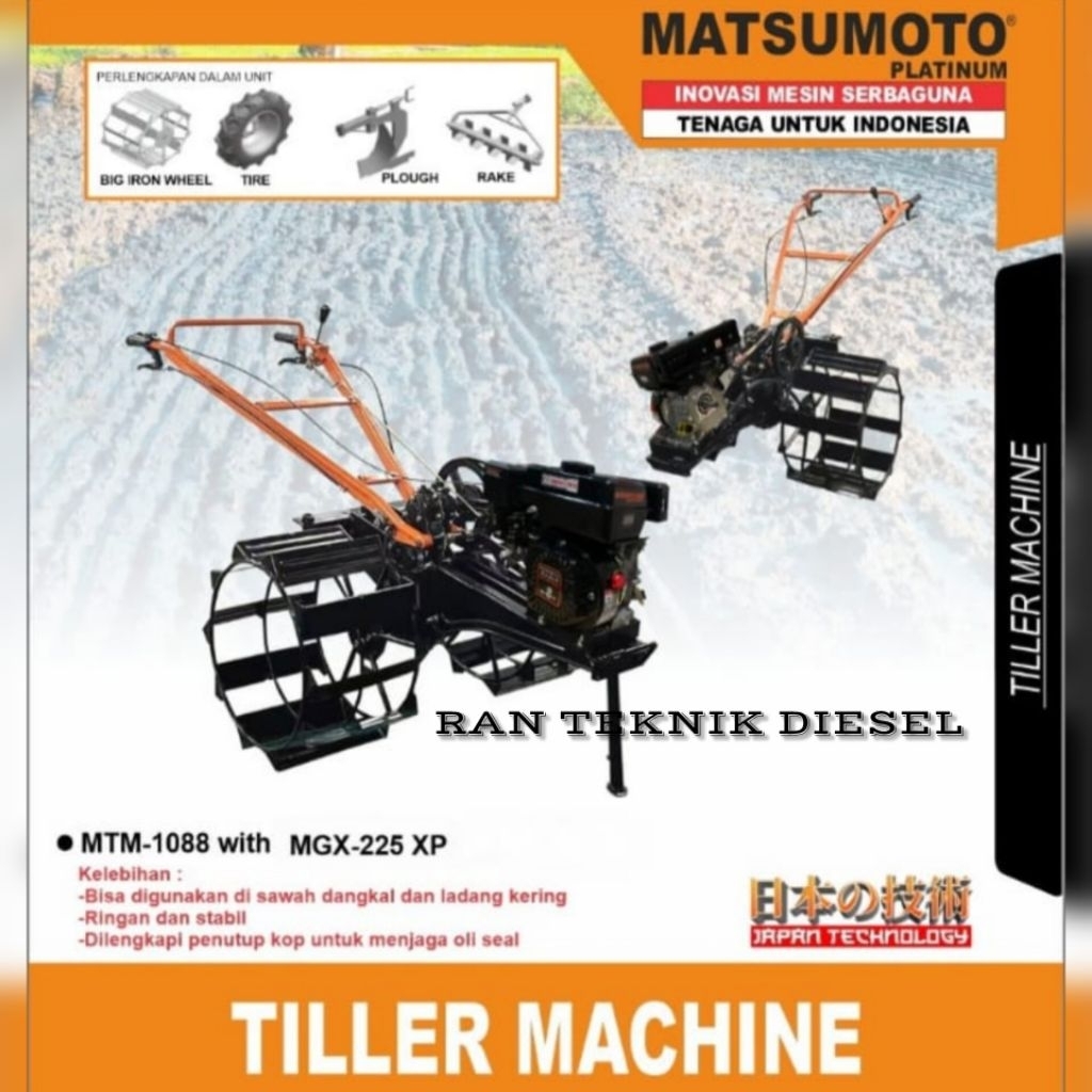 Traktor Capung Metal Bajak Sawah MATSUMOTO MTM 1088 + Engine 225 XP