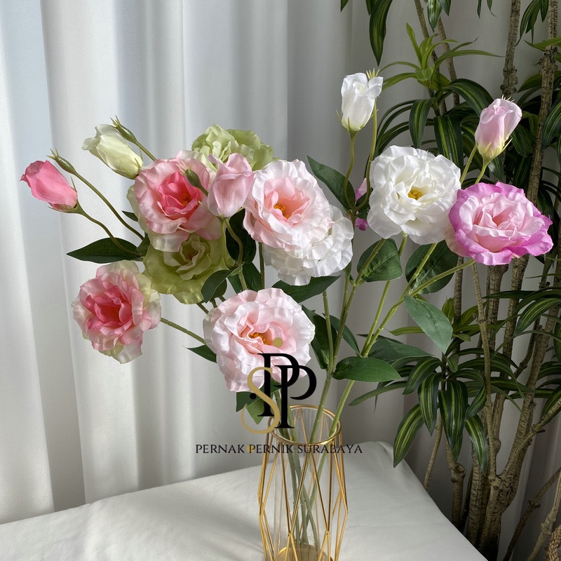 LISIANTHUS X3 BUNGA PALSU LISIANTUS CABANG 3 BUNGA TANGKAI PANJANG MENJUNTAI VAS BUNGA HIASAN RUANG 