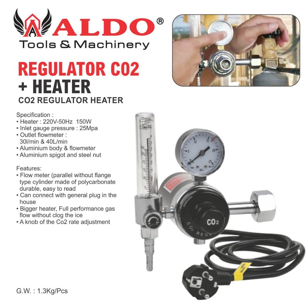 REGULATOR CO2 + HEATER / REGULATOR CO2 WITH HEATER / CO2 REGULATOR HEATER MERK ALDO