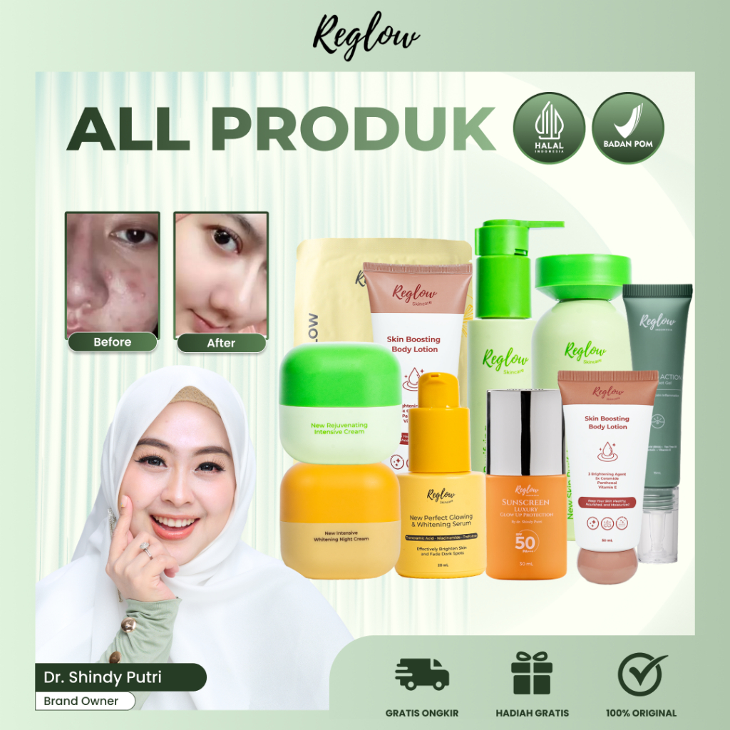 REGLOW SATUAN CREAM PAGI FACIAL WASH TONER NUTRISI KULIT UNTUK TAMPILAN FRESH GRATIS ONGKIR COD