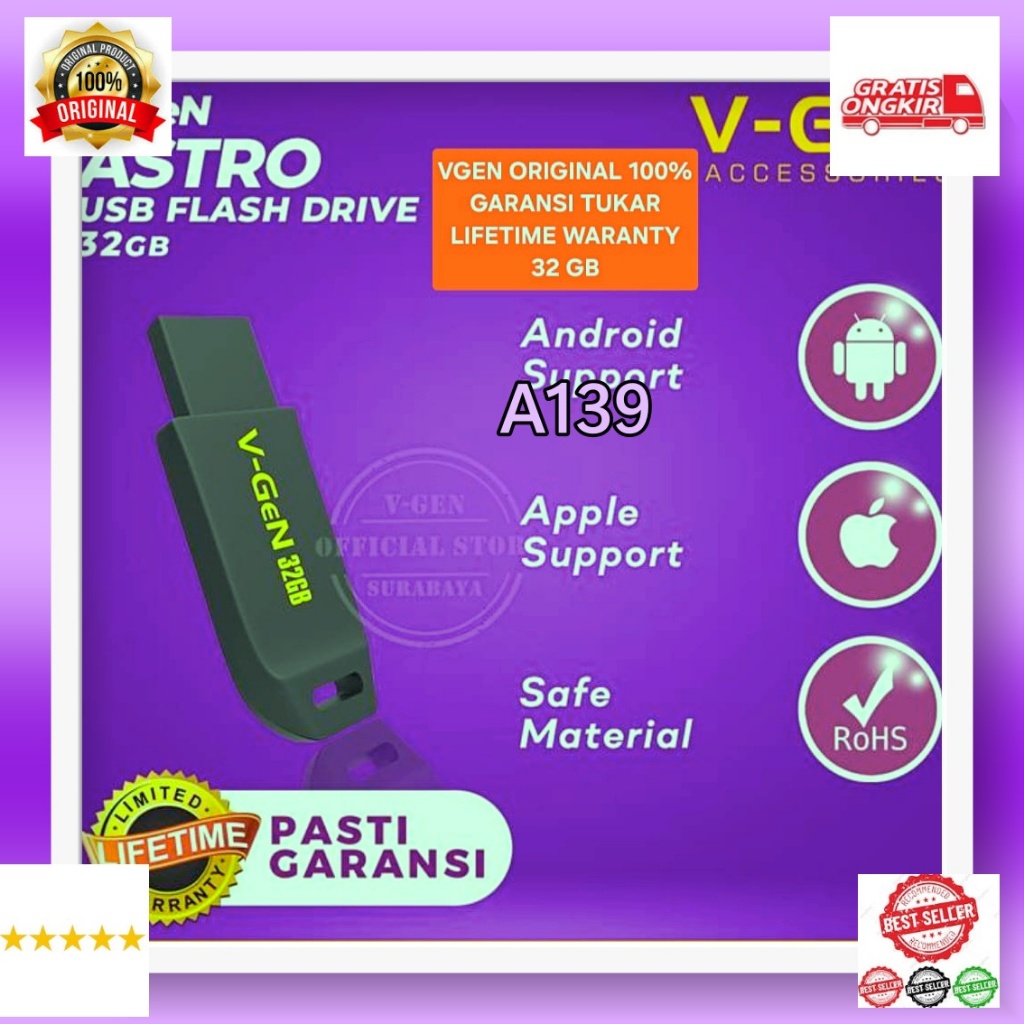 A139 PENYIMPAN SIMPAN DATA FLASH DISC ORI 100% ASTRO USB DRIVE ASLI VGEN V-GEN 32 GB 32GB GARANSI TU