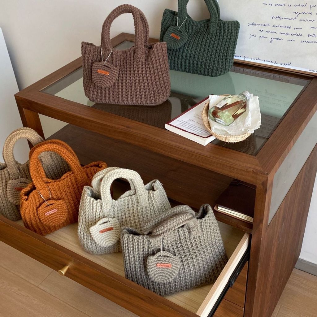Tas Anyaman Wanita Gaya Korea: Tas Jinjing & Tas Kecil (Mother-Daughter Bag), Desain Rajut untuk Mus