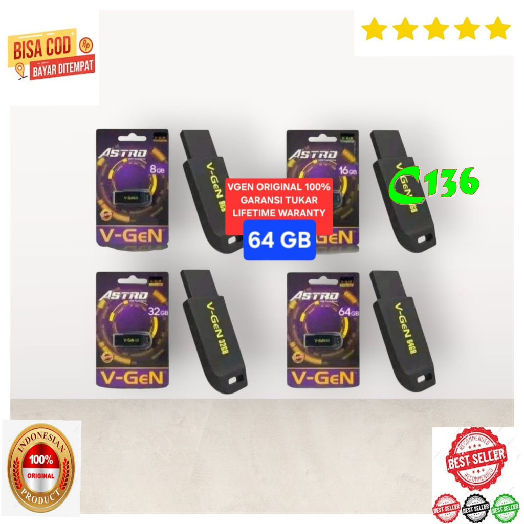C136 ORI 100% FLASH DISC 64GB 64 GB  ASTRO USB DRIVE ASLI VGEN V-GEN GARANSI TUKAR SEUMUR HIDUP FD M
