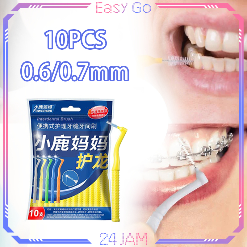 Isi 10pcs Sikat Gigi Interdental 0.6/0.7mm Interdental Brush Sikat Gigi Ortho Behel Braces