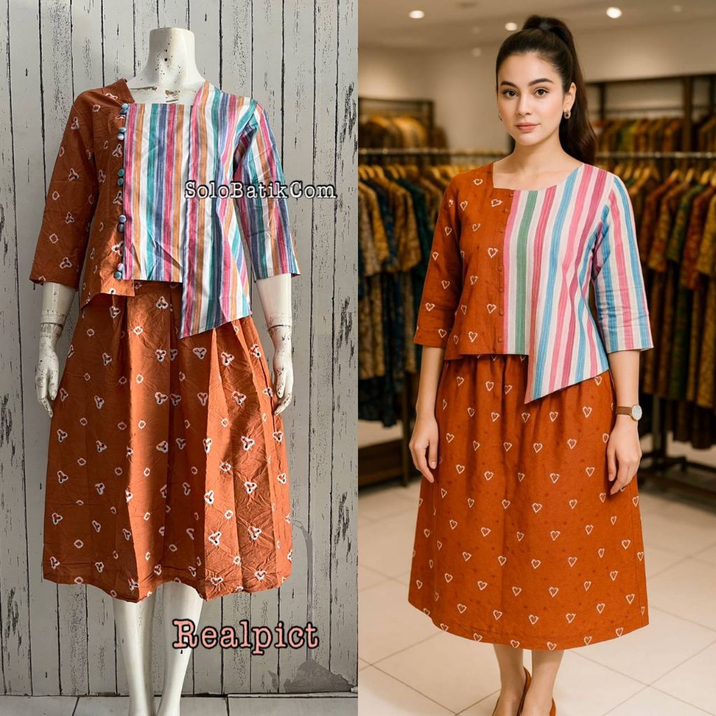 SETELAN BATIK SOLO LURIK SOKLAT JUMPUTAN KATUN