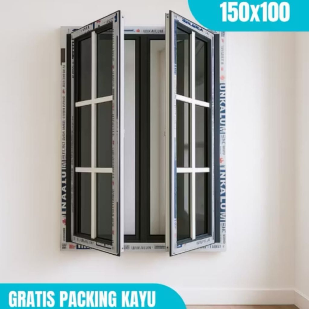 Jendela Cesmen Ornamen 2 DAUN ukuran 150x100 sudah termasuk kusen dan kaca tinggal pasang saja