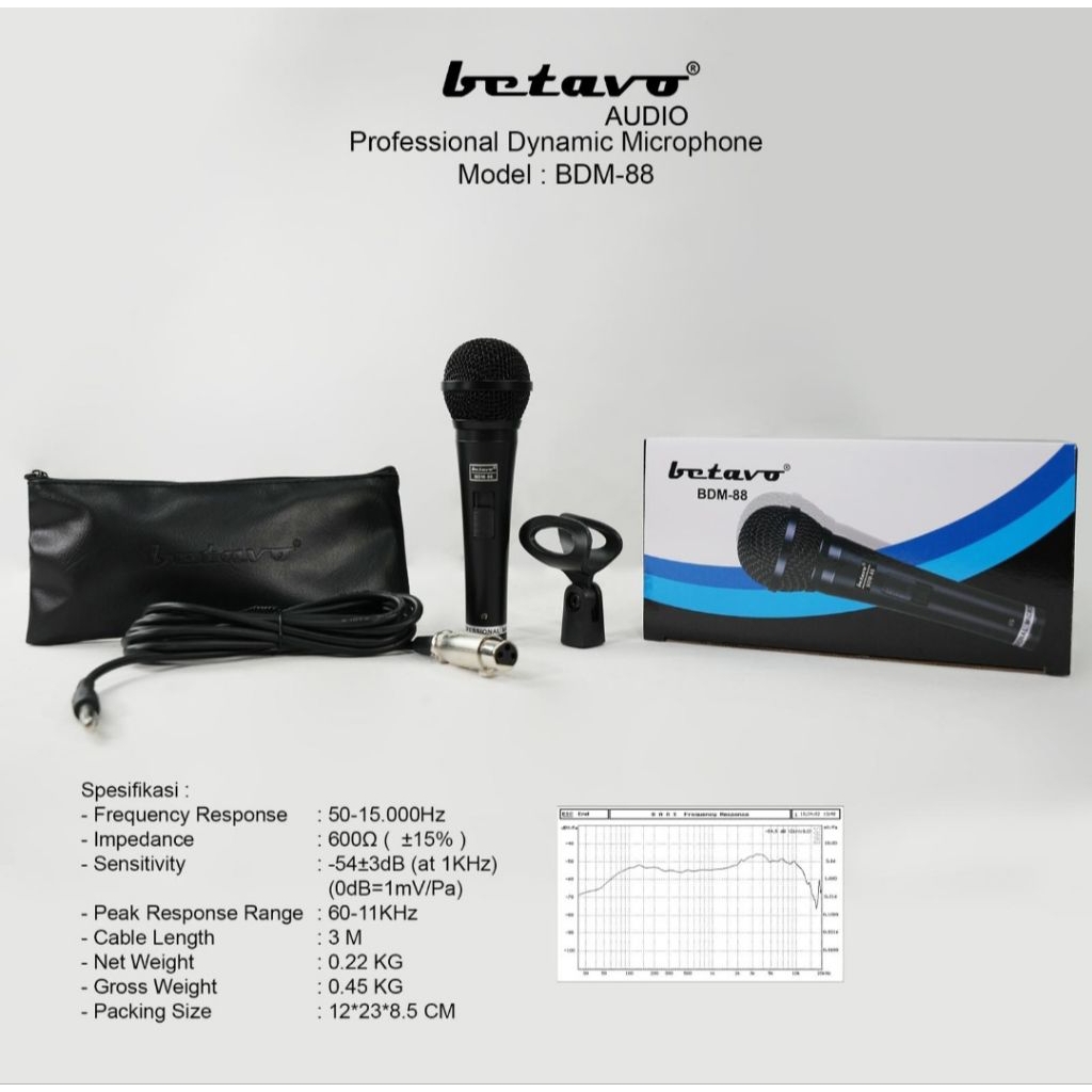 MIC CABLE BETAVO BDM-88 PROFESSIONAL DYNAMIC MICROPHONE BDM88