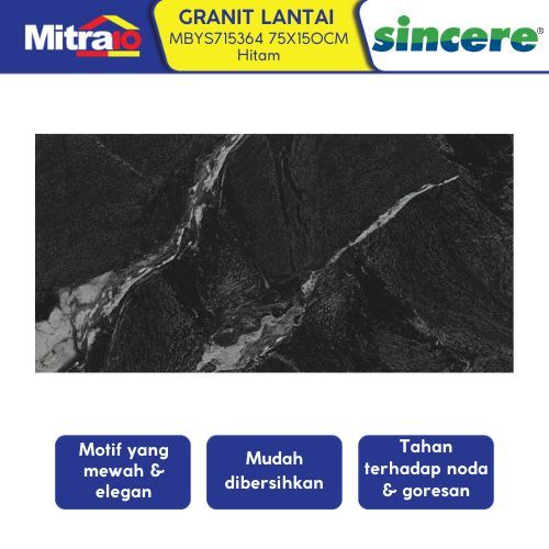 Granit Lantai Sincere MBYS715364 75x150cm Hitam Glossy