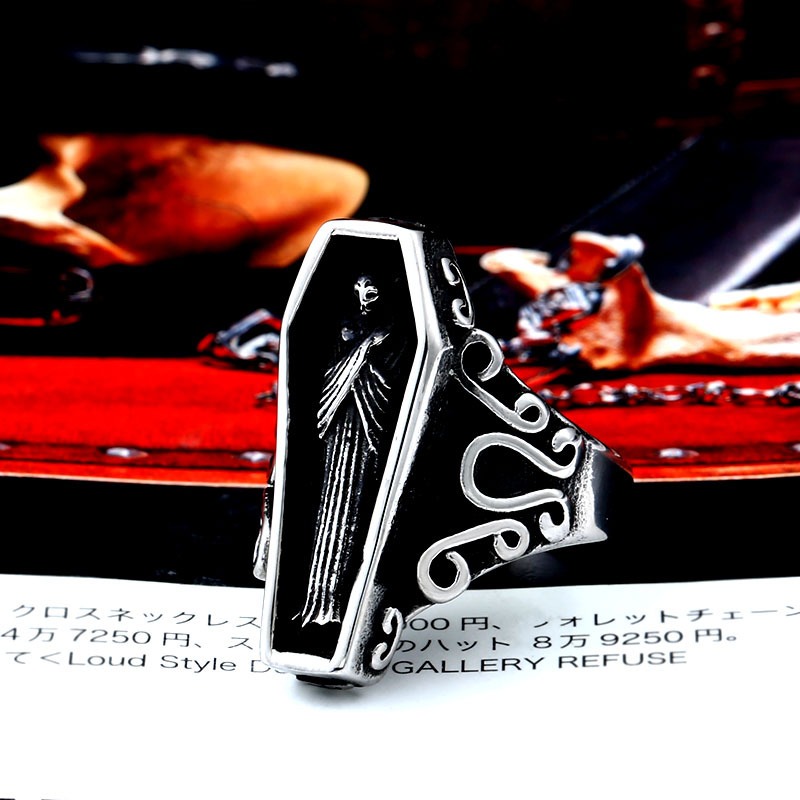 Cincin  Tengkorak Peti Mati Premium Beier/Cincin Hiphop Pria Keren Vintage