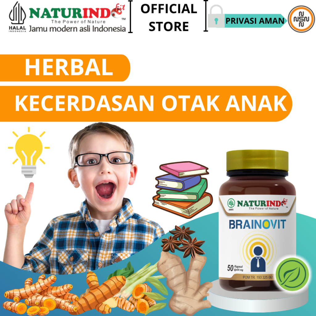 Naturindo Brainovit Ekstrak Pegagan 50 Kapsul || Naturindo Brainovit Herbal BPOM 50 Kapsul