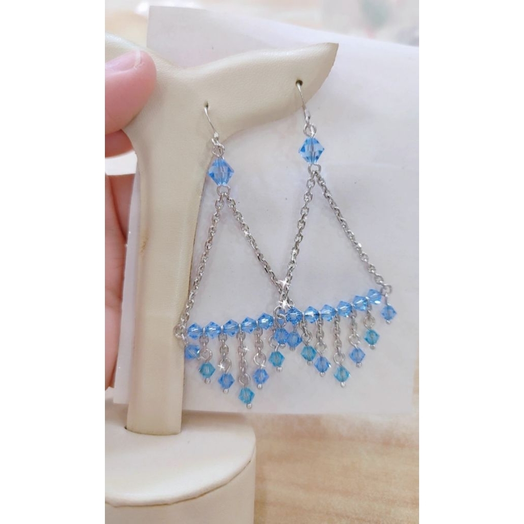 anting perak s925 gantung manik swarovski biru