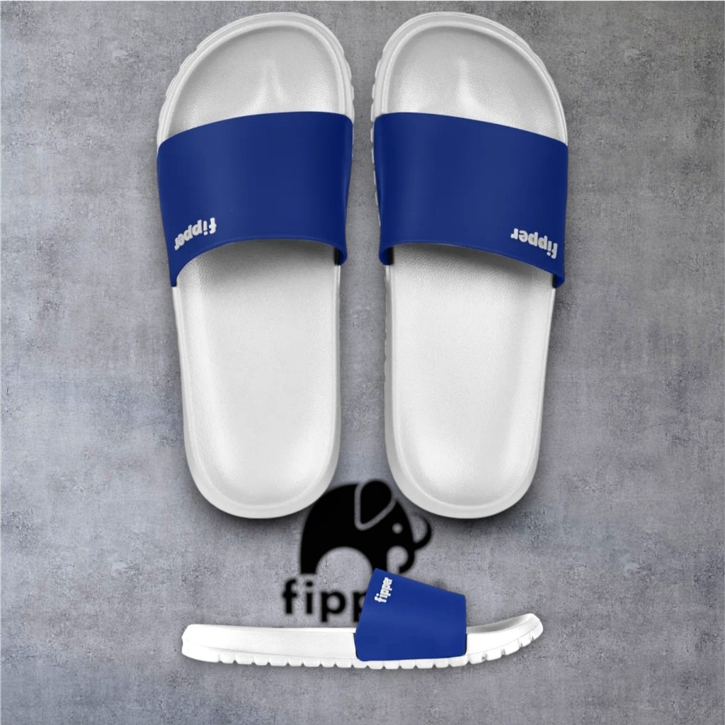 FIPPER SLIP ON TRAIL + WHITE / NAVY / WHITE - sandal slide pria/wanita