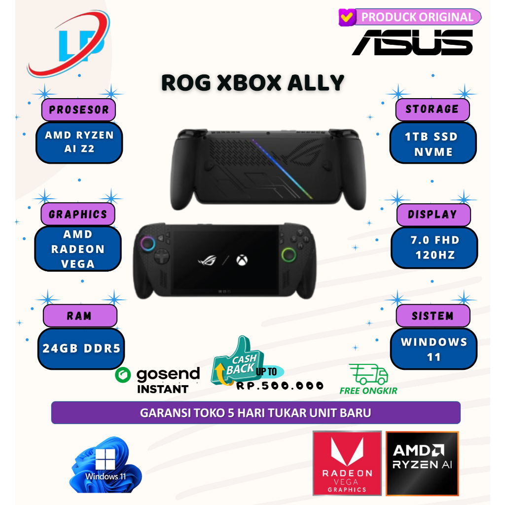 ASUS ROG XBOX ALLY X AMD Ryzen AI Z2 EXTREME 24gb 1tb w11 7.0 fhd 120hz 100srgb