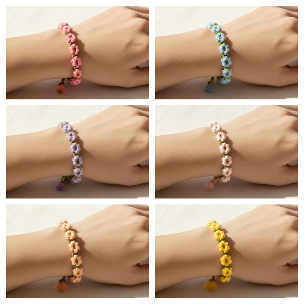 Gelang bunga daisy/gelang tali rajut/macrame/persahabatan