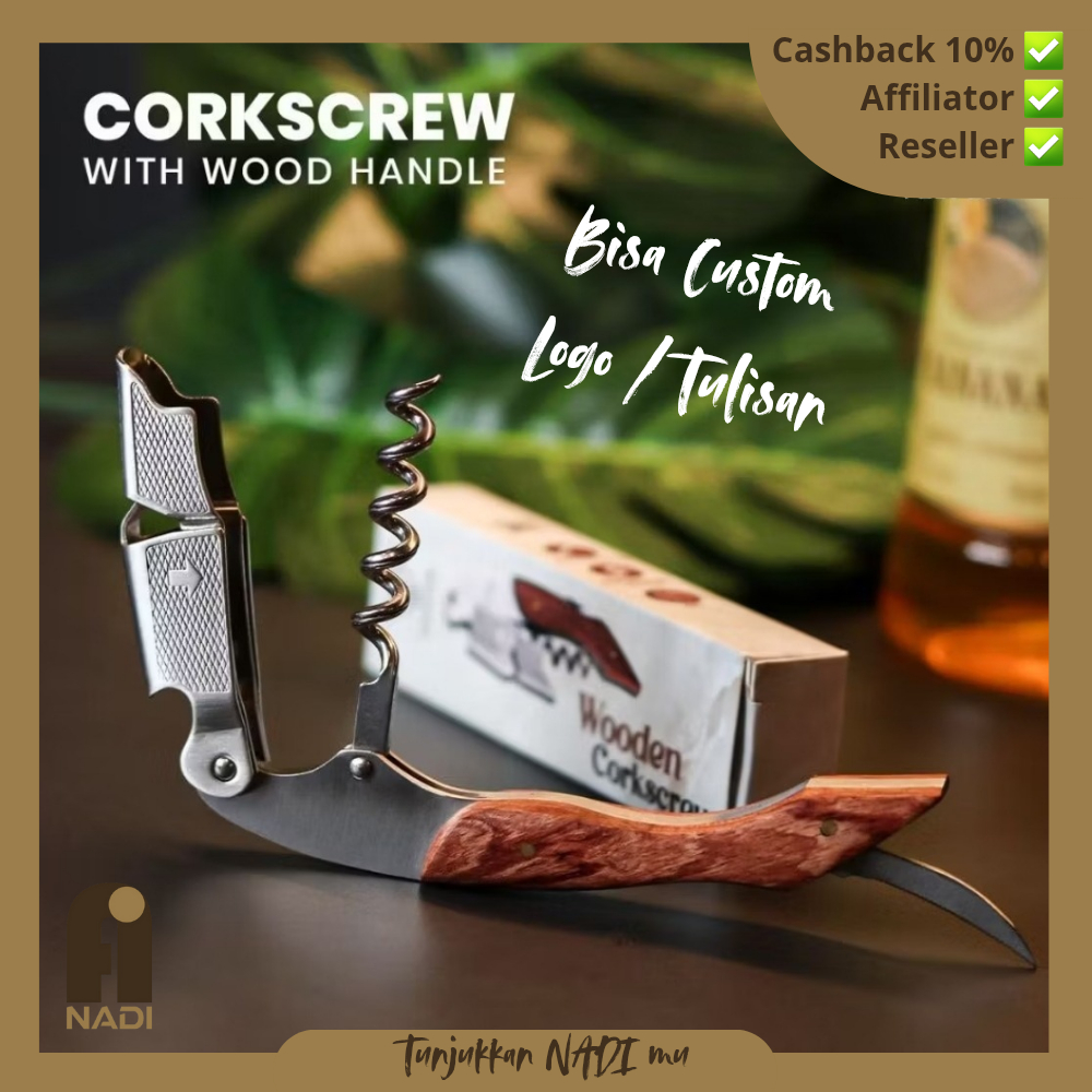 NADI Corkscrew SAVIO Pembuka Tutup Botol Custom Wine Bottle Opener with Wood Handle Premium Quality
