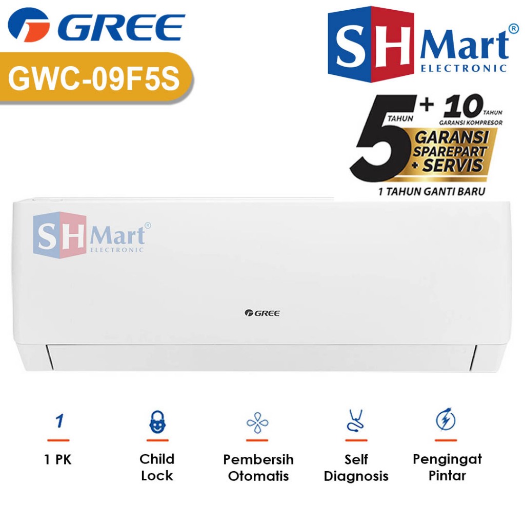 Ac Gree 1 Pk Inverter GWC-09F5S / 09F5S Smart Cleaning Fast Cooling Garansi Resmi (MEDAN)