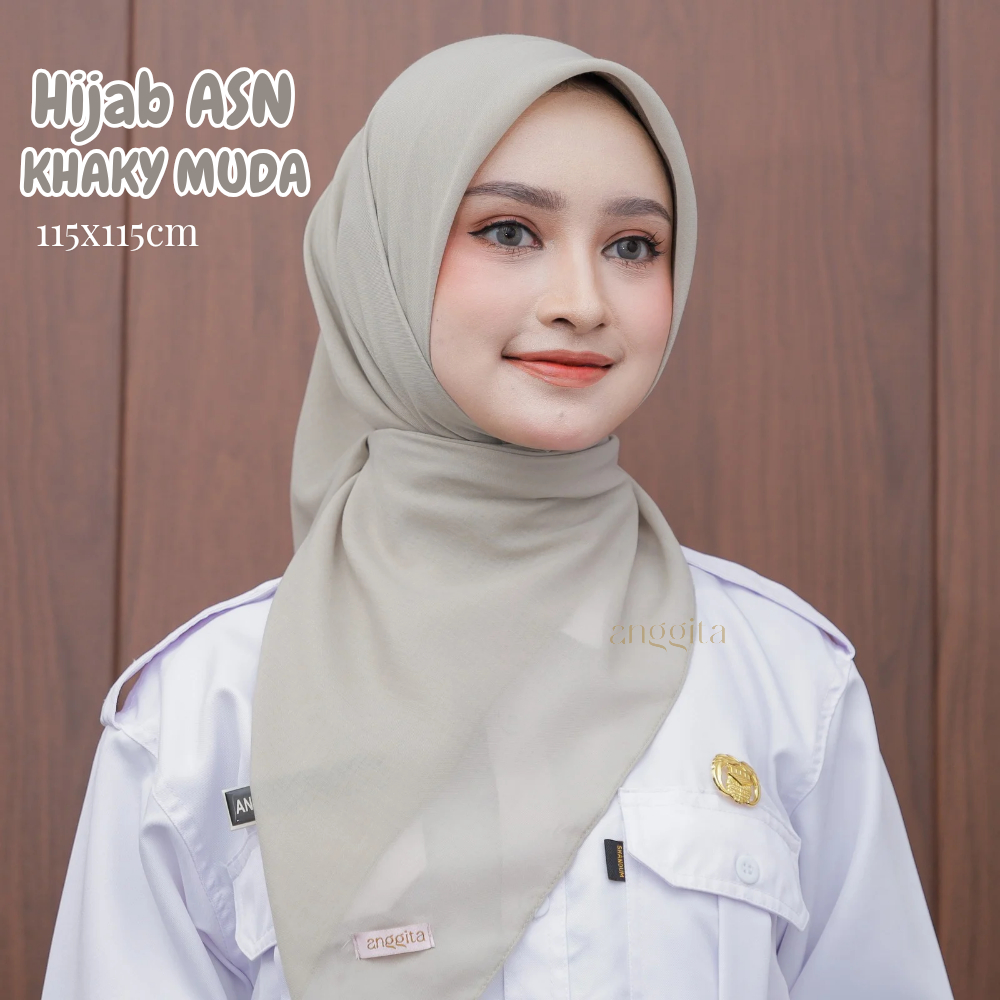 ANGGITA Jilbab Khaki Muda PNS Segiempat Hijab ASN Voal Paris Premium
