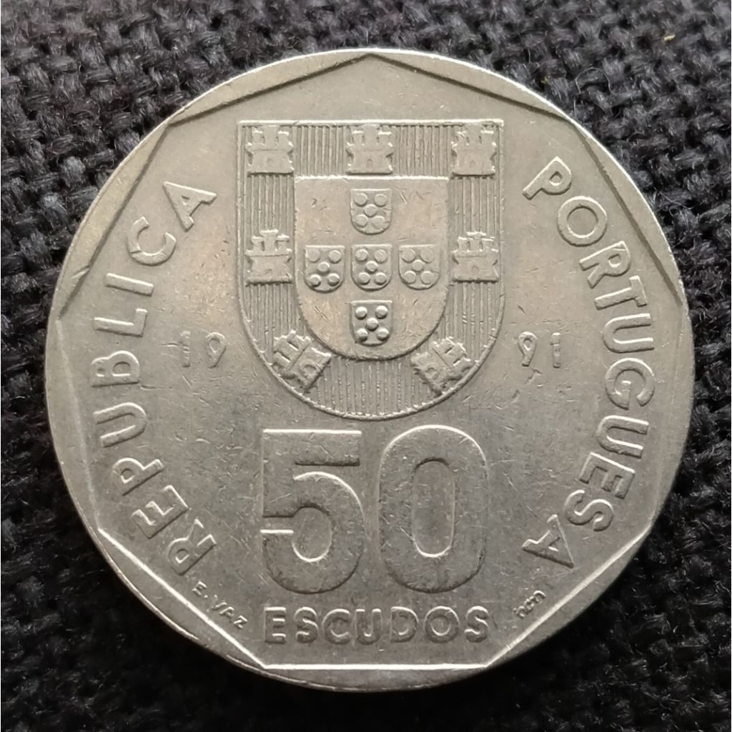 Koin Kuno Portugal 50 Escudos gambar Perahu tahun 1991