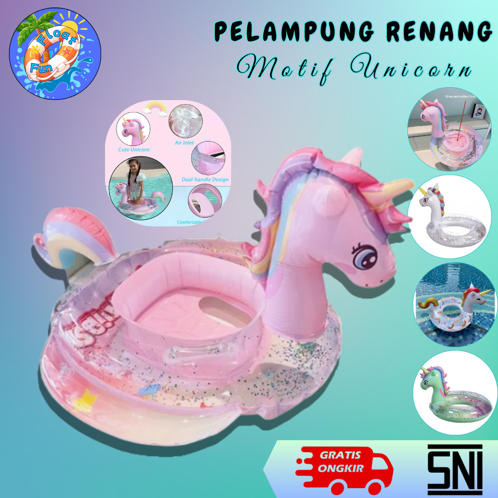 Pelampung Renang Anak Motif Unicorn Lucu – Pelampung Bayi Kolam Renang Glitter PVC Tebal