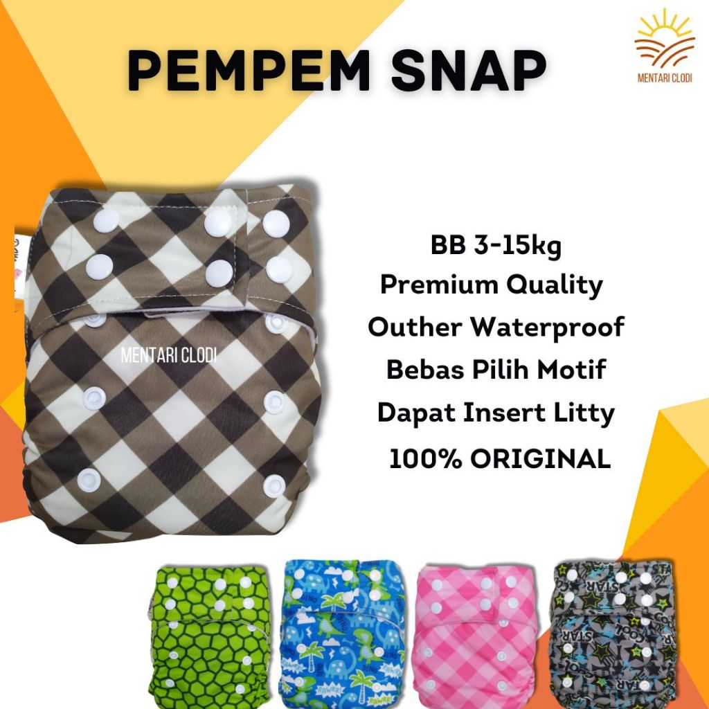 ORIGINAL Clodi Pempem Snap/ Clody Pempes Cuci Ulang/ Popok Kain Bayi Waterproof/ Pempes Kain Modern