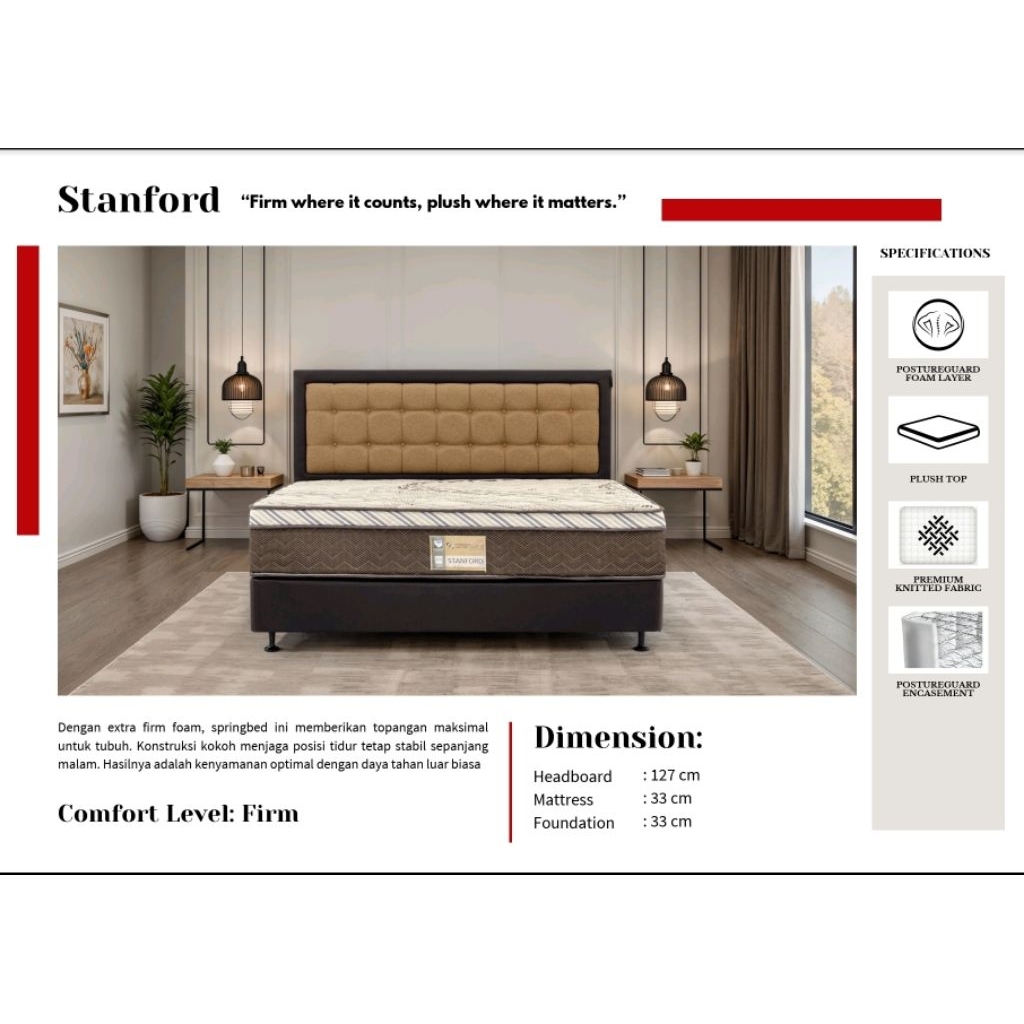 Bed Springbed Smartland by Modis type STANFORD tebal kasur 33 cm, asli original Smartland ukuran len