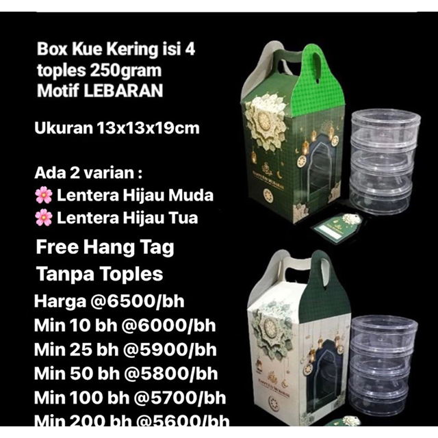Box Kue Kering isi 4 Toples 250gram Motif LEBARAN MURAH