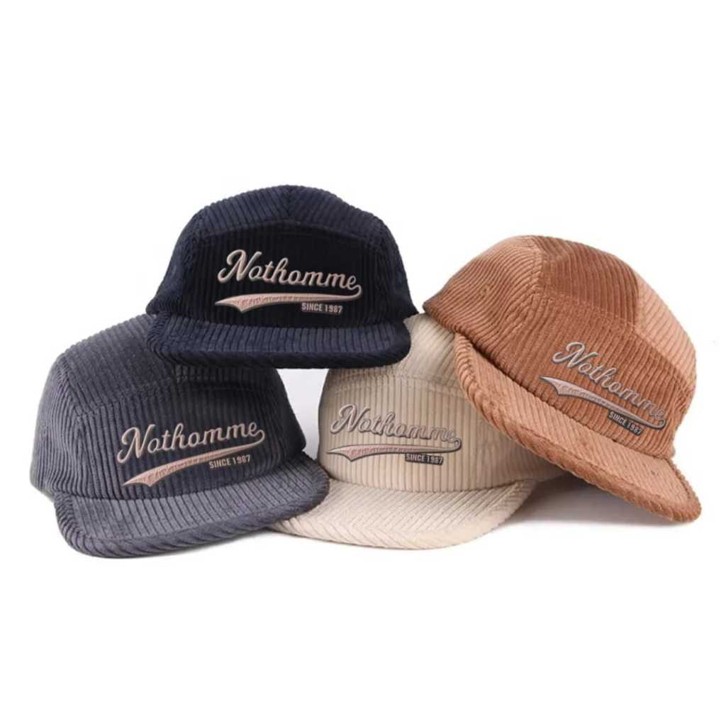 NEW Topi Lima Panel Pria Wanita Cap Logo NATHOMME Original Distro Bahan Corduroy Topi 5 Panel
