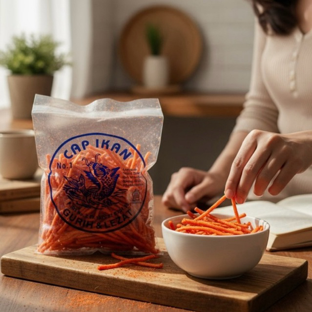 Snack CAP IKAN Ukuran 80gr - Kerupuk CAP IKAN Mie Lidi / Mie Rapuh / Keripik Singkong / Snack Medan