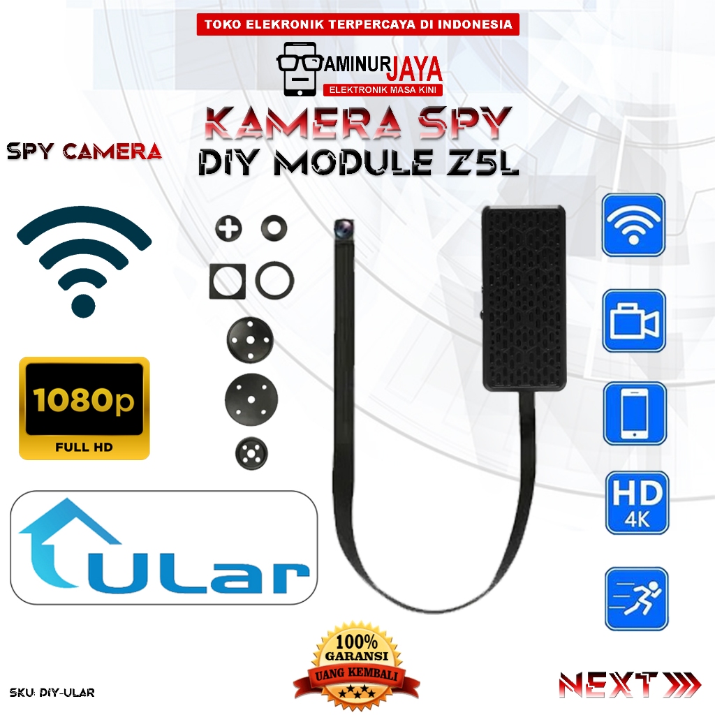 Aminurjaya Kamera Spy Modul 1080P WIFI Camera Mini DIY Tersembunyi Perekam Vidio Recorder DIY-ULAR