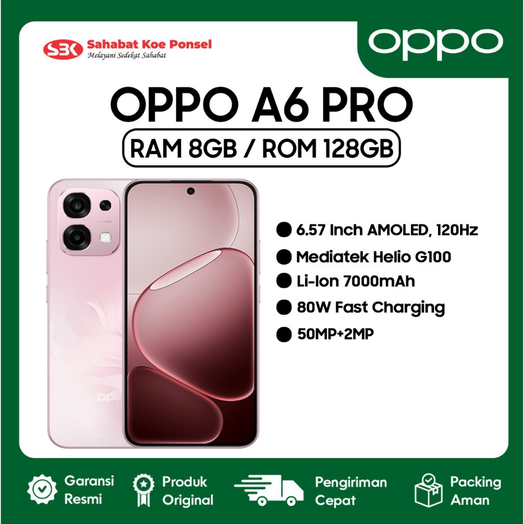 OPPO A6 ProOPPO  8/128GB (8+8GB Extended RAM) IP69, IP68, IP66 Tahan Air dan Debu